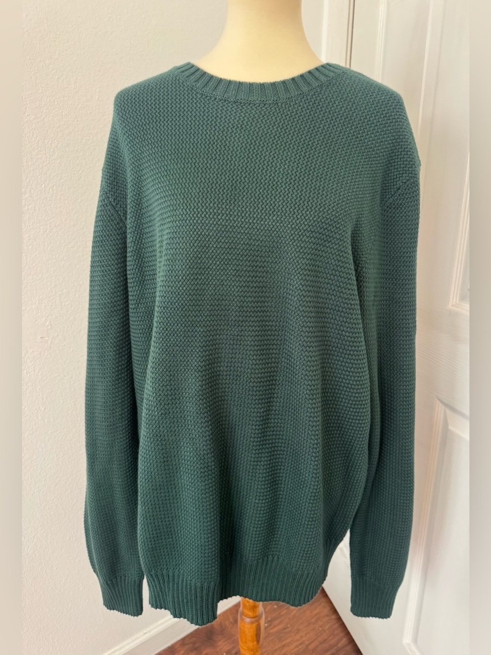 J.Crew Basket Stitch Cotton Crewneck Sweater Green Textured Knit Coastal XL